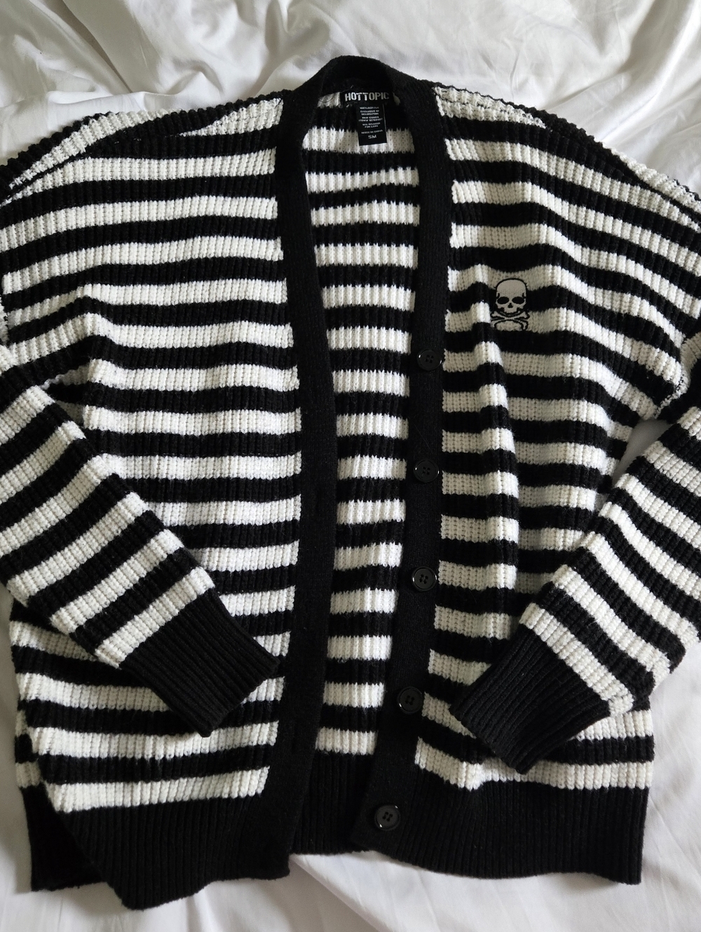 Women's Hot Topic Black & White Striped Skull Cardigan Sweater